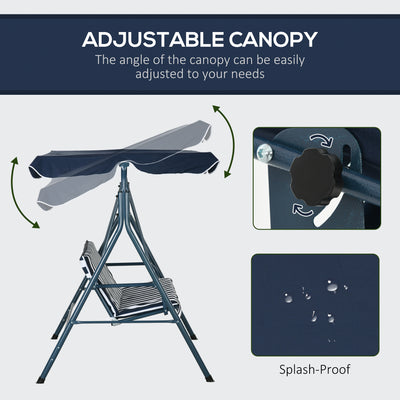 Outsunny Three-Seater Garden Swing Chair, with Adjustable Canopy - Blue Stripe 