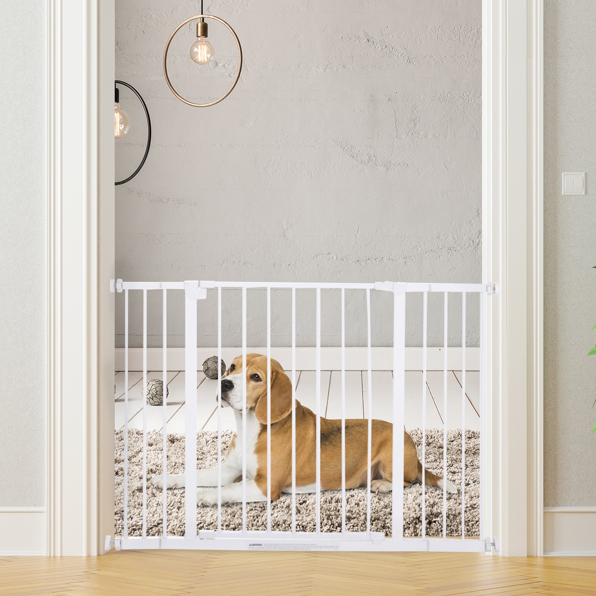 PawHut Dog Gate Pet Safety Gate Stair Barrier Pressure Fit Adjustable 76-82/86-97/101-107 cm, White 