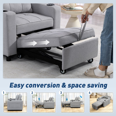 HOMCOM 3-in-1 Single Sofa Bed, Convertible Sleeper Chair Bed - Light Grey 