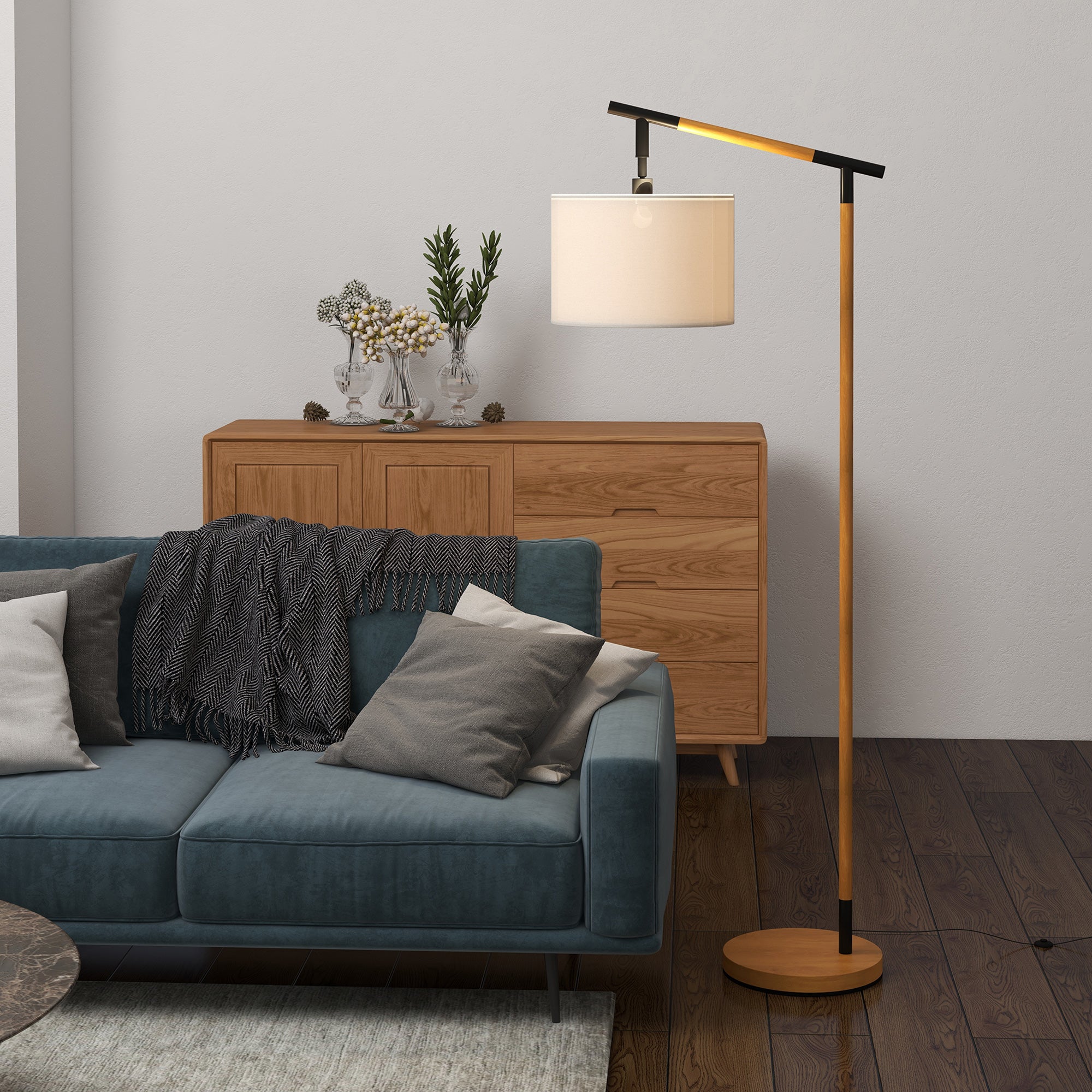 HOMCOM Metal Frame Floor Lamp with 350\'c2\'b0 Rotating Lampshade, for Living Room and Bedroom, LED Bulb Included, Brown
