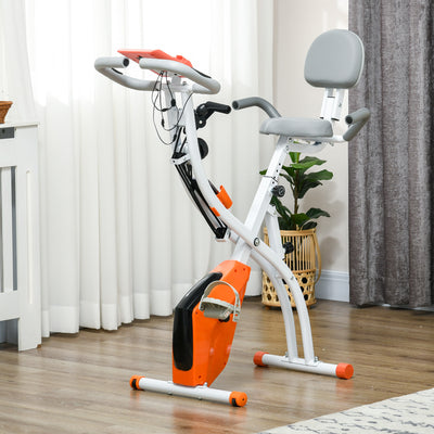 HOMCOM 2-in-1 Folding Exercise Bike with 8-Level Magnetic Resistance, Arm Resistance Band, Pulse Sensor, Orange 