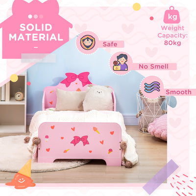 ZONEKIZ Princess-Themed Kids Toddler Bed w/ Cute Patterns, Safety Rails, for Ages 3-6 Years - Pink 