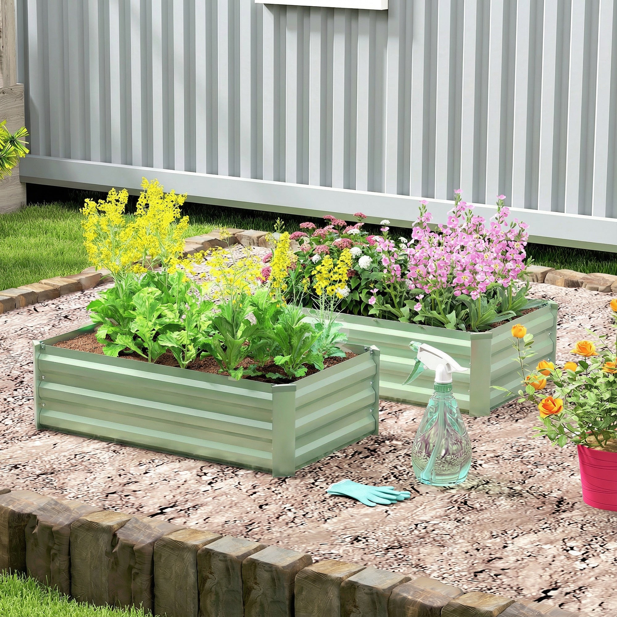 Outsunny Set of Two 100 x 60cm Steel Planter Boxes - Light Green 