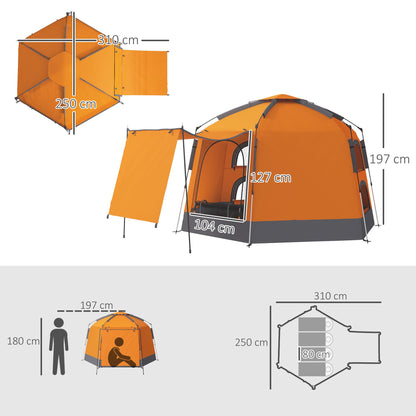 Outsunny Automatic Pop Up Camping Tent, Instant Setup 2-4 Man Tent with Mesh Windows, Waterproof & UV Protection Portable Dome Tent with Carrying Bag for Camping, Hiking, Backpacking, Orange 