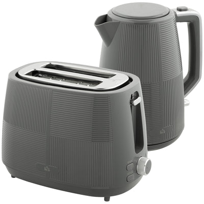 HOMCOM Kettle and Toaster Set, 1.7L 3000W Fast Boil Kettle & 2 Slice Toaster Kitchen Set with 7 Level Browning Controls, Defrost, Reheat, Boil-dry Protection, Grey 