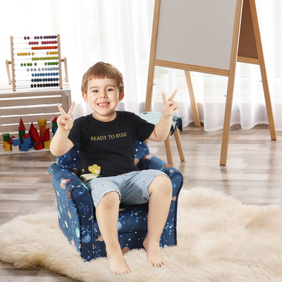 HOMCOM Kids Planet-Themed Armchair, with Non-Slip Feet, Wooden Frame - Blue 