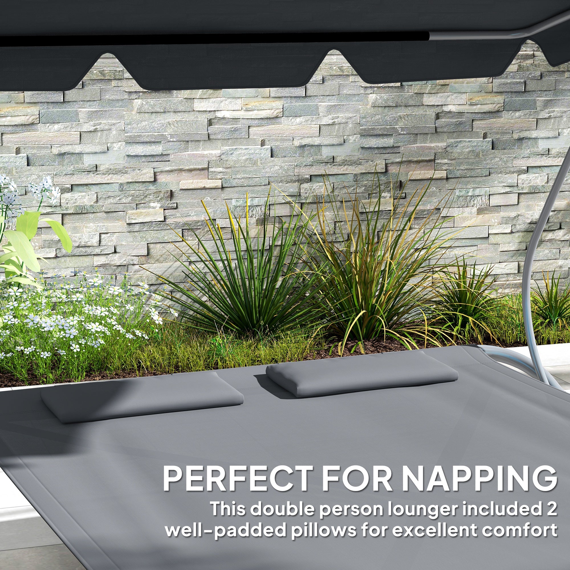 Outsunny Double Outdoor Bed, with Canopy - Light Grey 