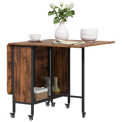 HOMCOM Six-Person Drop Leaf Dining Table - Rustic Brown/Black 