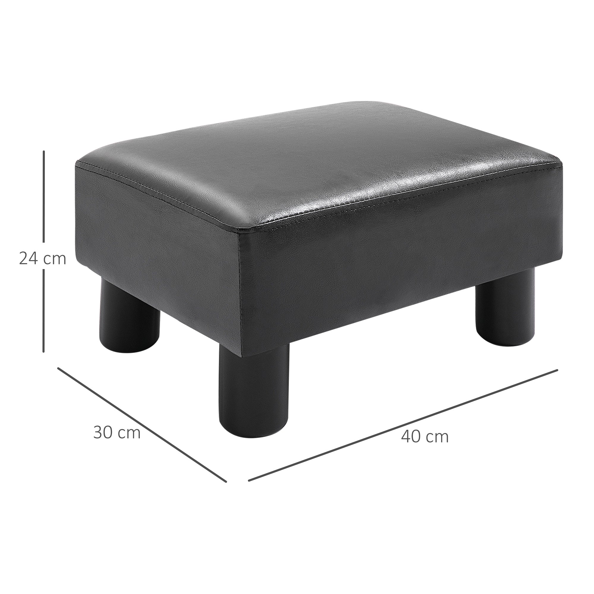 HOMCOM Faux Leather Footstool, Small Foot Rest, Rectangle Sofa Stool for Bedroom Living Room, Black 