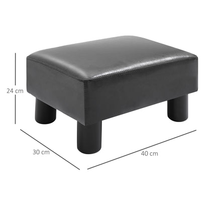 HOMCOM Faux Leather Footstool, Small Foot Rest, Rectangle Sofa Stool for Bedroom Living Room, Black 
