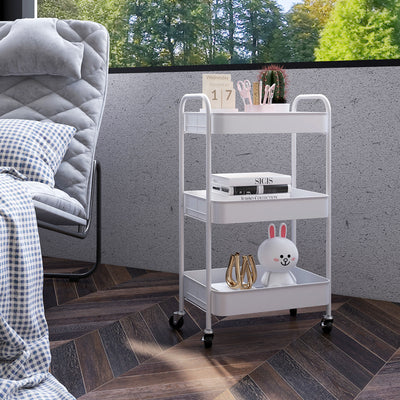 HOMCOM Three-Tier Steel Storage Trolley - White 
