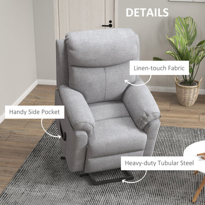 HOMCOM Power Lift Chair Electric Riser Recliner for Elderly with Massage, Linen Fabric Sofa Lounge Armchair with Remote Control and Side Pocket, Grey 