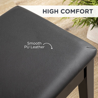 HOMCOM Classic Piano Bench Stool, PU Leather Padded Keyboard Stool with Rubber Wood Legs and Music Storage Compartment, Black 