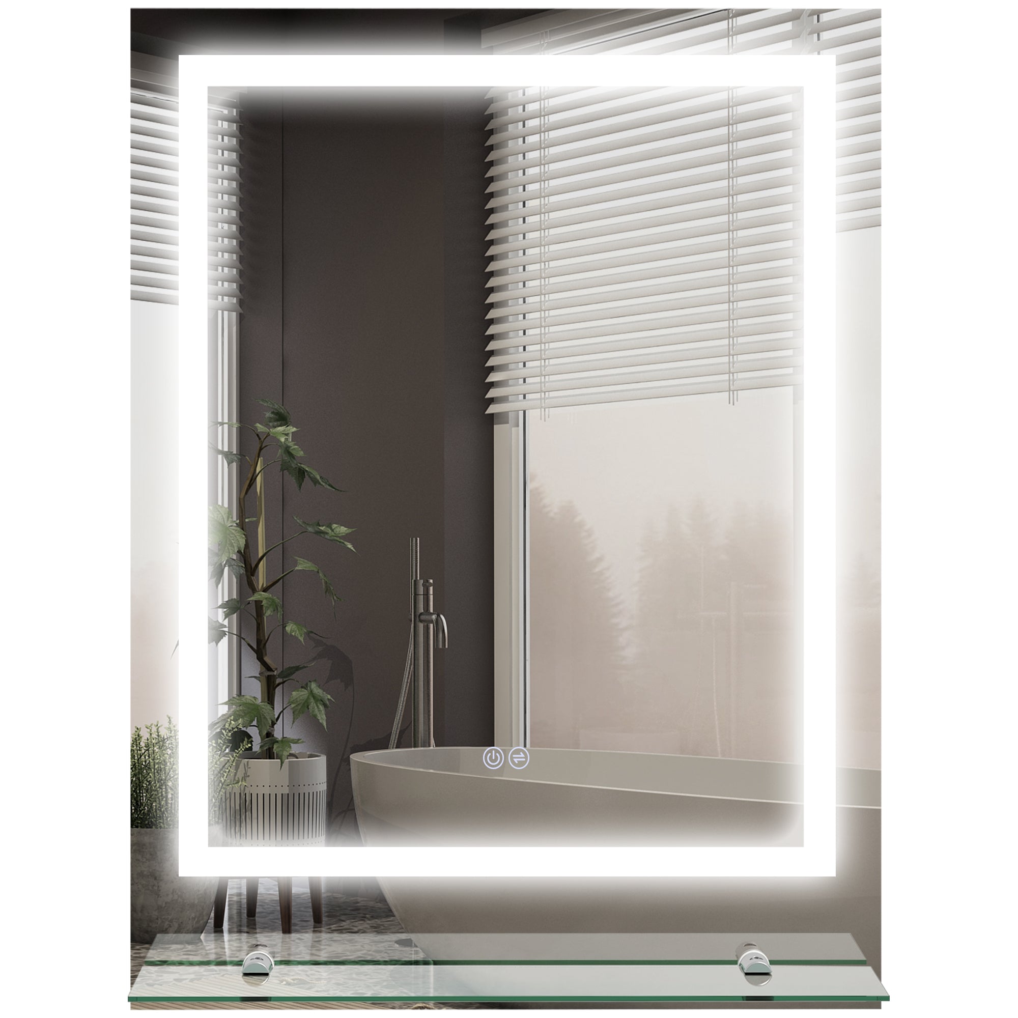 kleankin LED Bathroom Mirror with Lights and Shelf, Illuminated Makeup Mirror, Vanity Mirror with 3 Colour, Smart Touch, Anti-Fog 