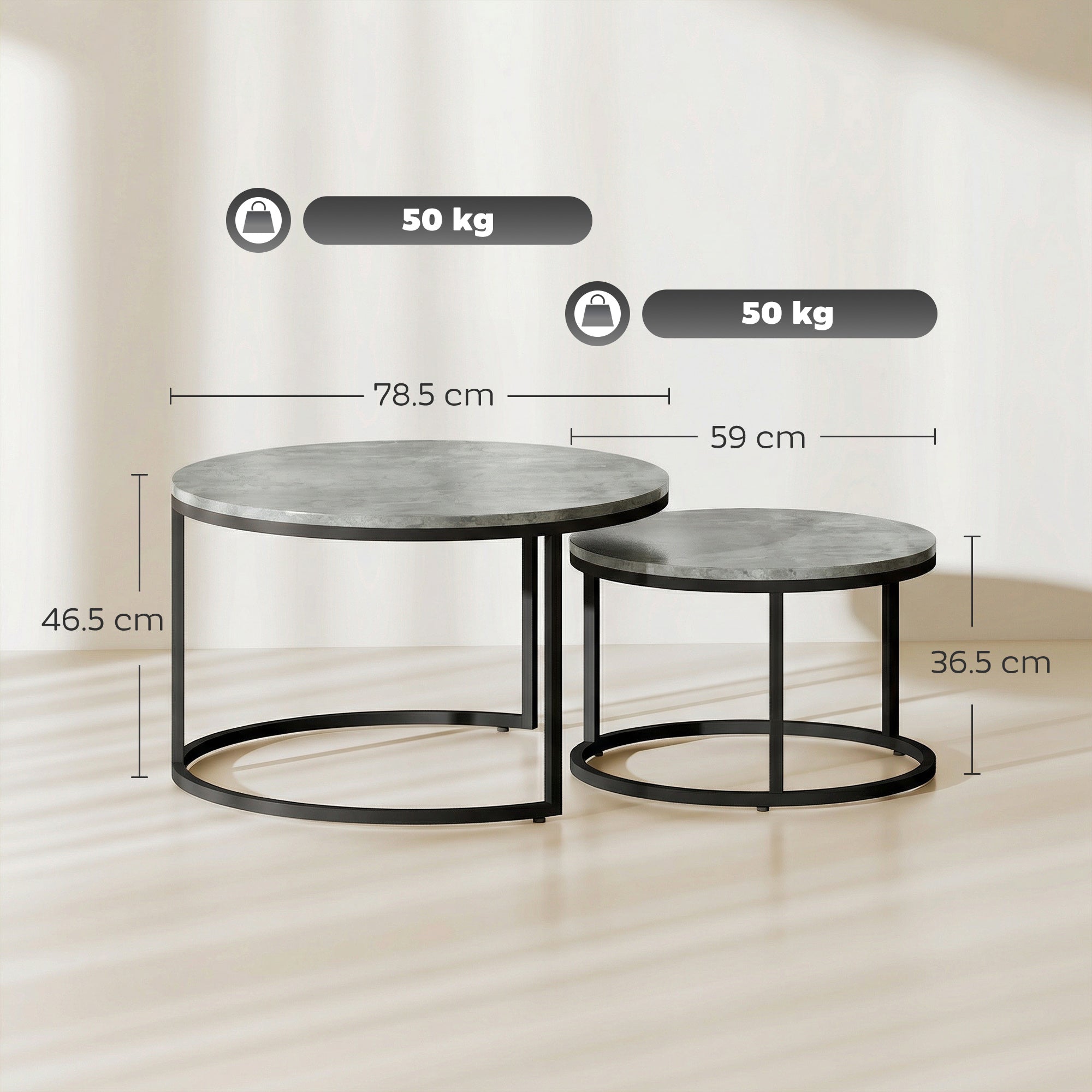 HOMCOM Set of Two Cement-Effect Stacking Tables - Grey 