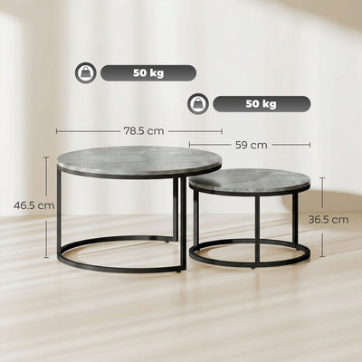 HOMCOM Set of Two Cement-Effect Stacking Tables - Grey 