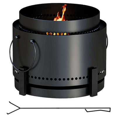 Outsunny Smokeless Fire Pit with Ash Catcher, 37cm Portable Wood Burning Firepit with Poker for Garden Camping Bonfire Party, Metal, Black 