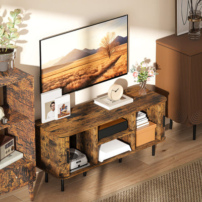 HOMCOM TV Stand Cabinet for TVs up to 55 Inches, TV Unit with Storage Shelves and Cupboard for Living Room, Rustic Brown 