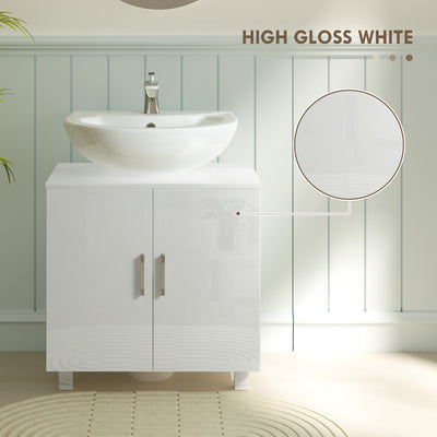 HOMCOM Bathroom Under Sink Cabinet for Basin without or with Pedestal - High Gloss White 