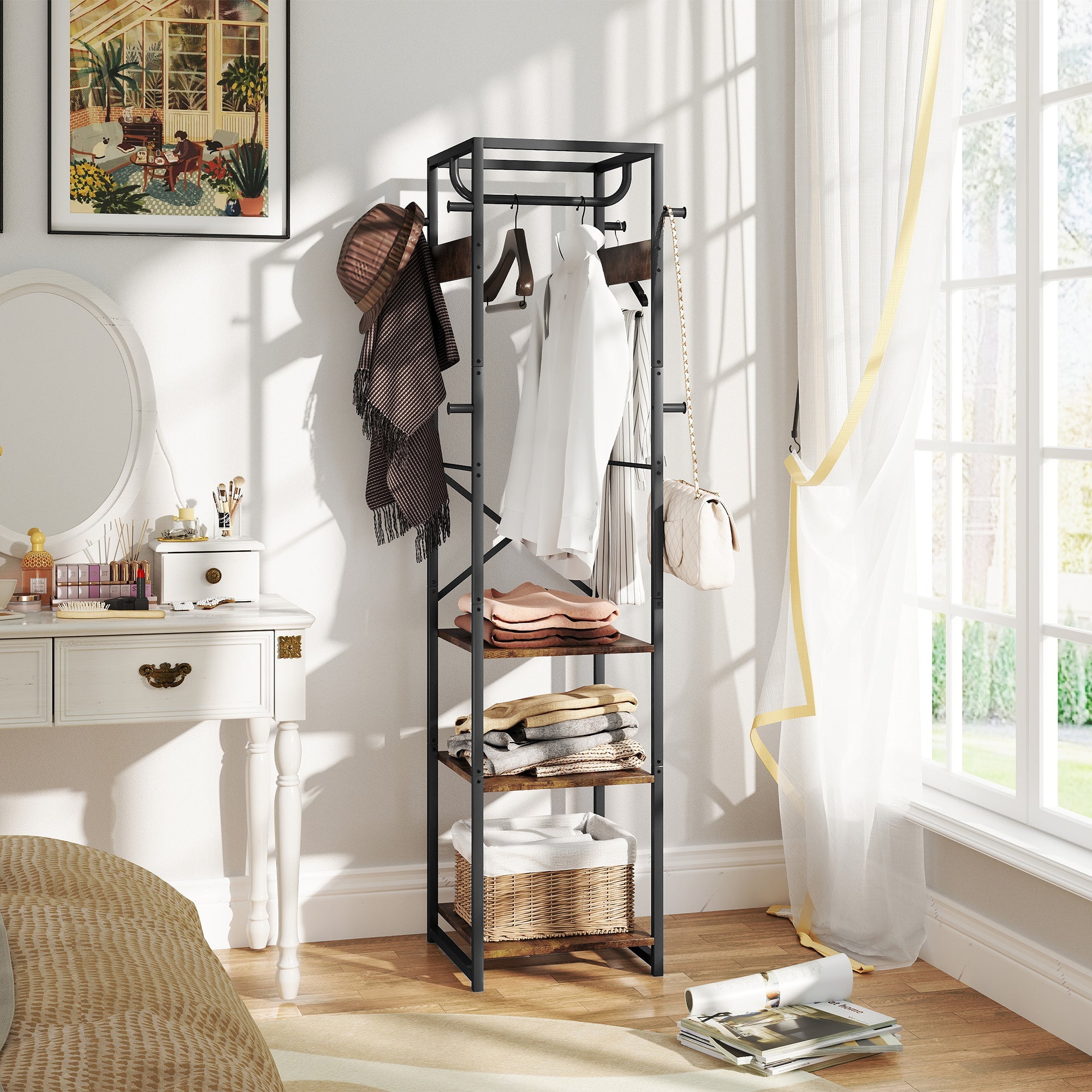 HOMCOM Multi-Storage Clothes Rack - Brown/Black 