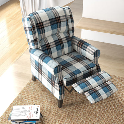 HOMCOM Wingback Reclining Chair Push Back Recliner Armchair for Living Room Bedroom with Footrest Armrests Wood Legs Blue 