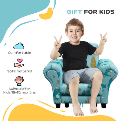 AIYAPLAY 2 Piece Kids Sofa Set with Dinosaur Design, Wooden Frame, for 1.5-3 Years Old, Blue 