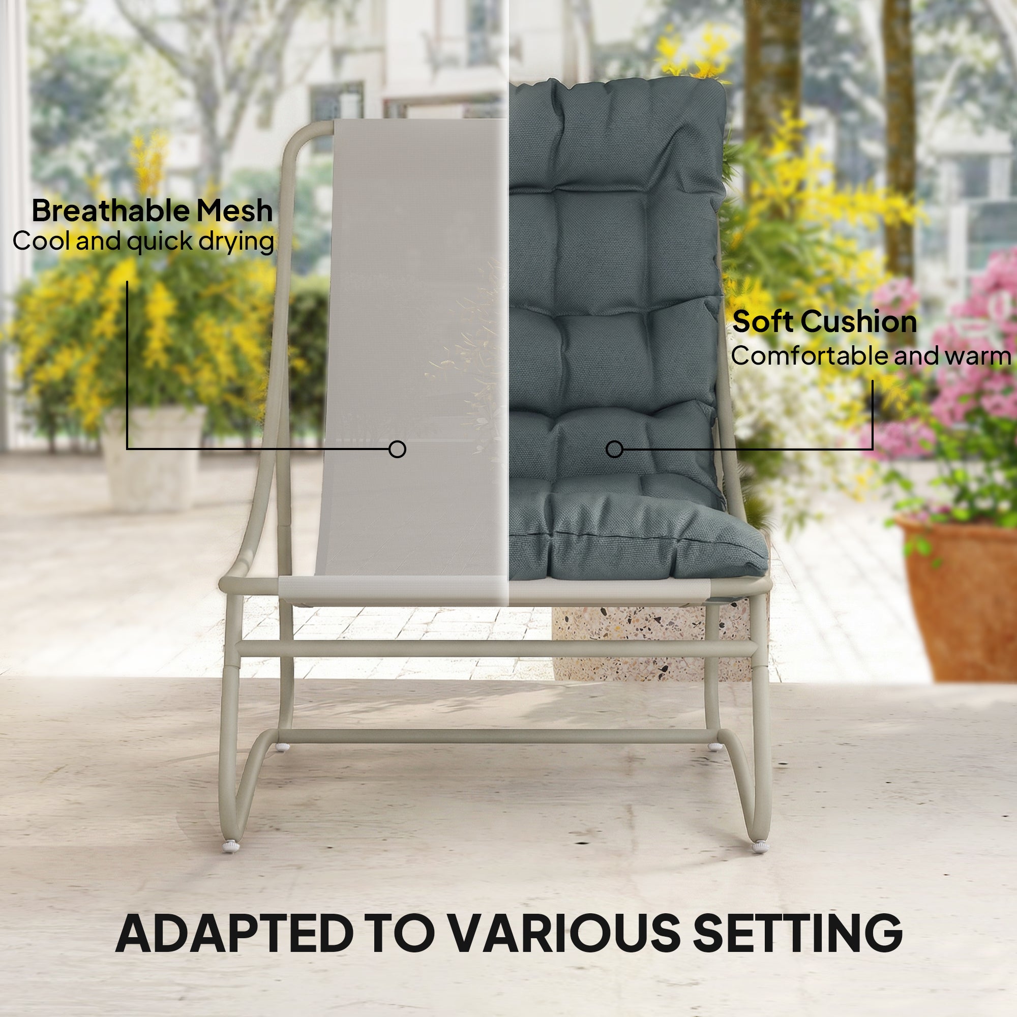 Outsunny Bistro Set for Garden, 3 Piece Outdoor Table and Chair with Footstool and Removable Cushions, Comfy Balcony Furniture 