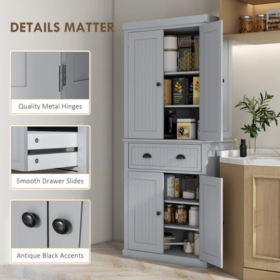 HOMCOM Multi-Storage Mid-Century Kitchen Cabinet - Grey 