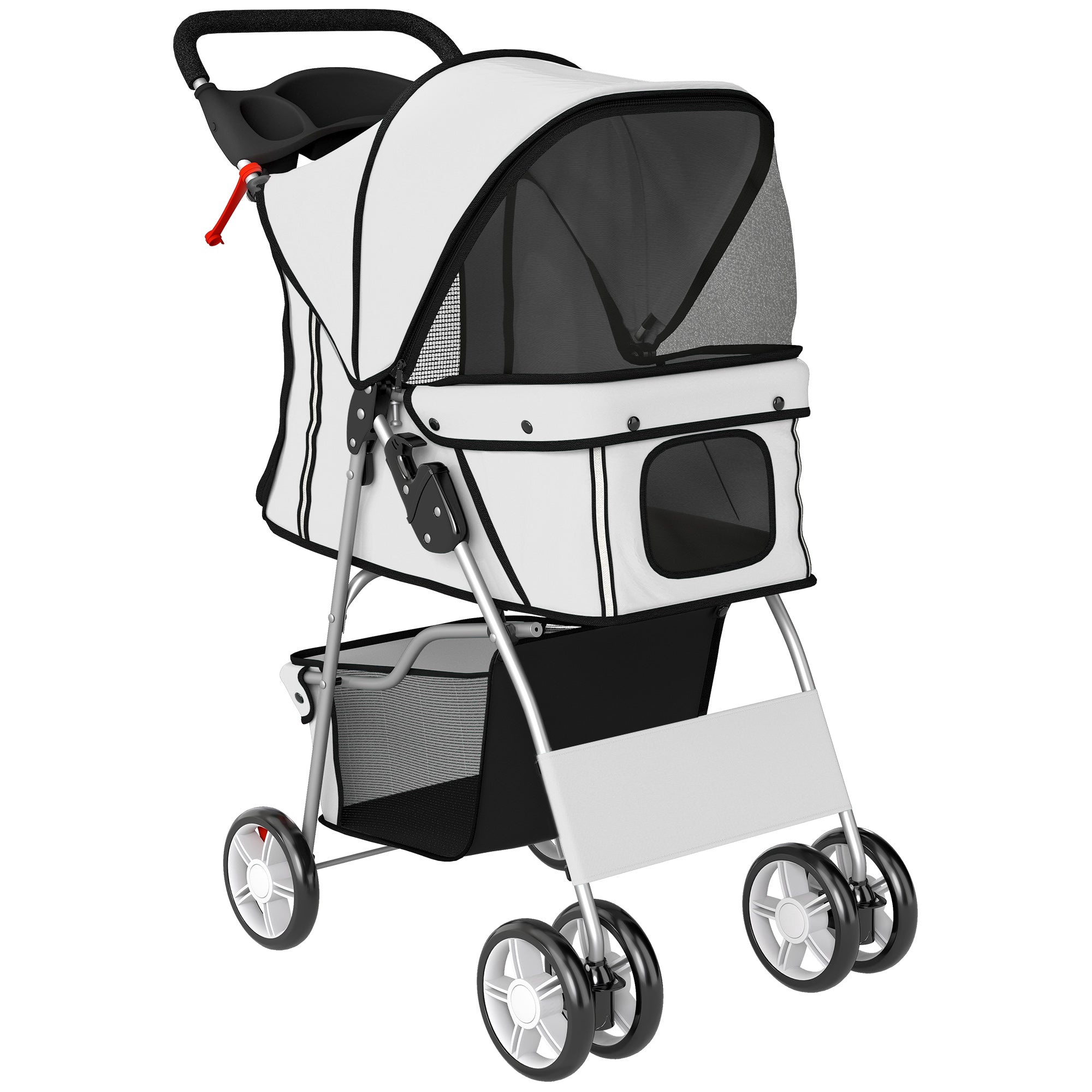 PawHut Dog Pram, Pet Stroller with Reflective Strips, Foldable Cat Stroller with 360° Swivel Wheels, Grey 