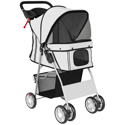 PawHut Dog Pram, Pet Stroller with Reflective Strips, Foldable Cat Stroller with 360° Swivel Wheels, Grey 