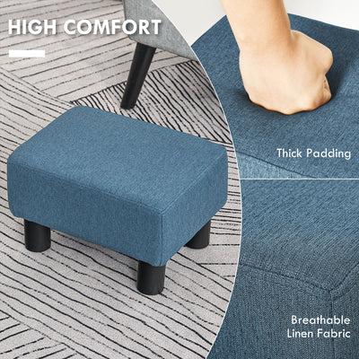 HOMCOM Linen Fabric Footstool Ottoman Cube with 4 Plastic Legs, Blue 