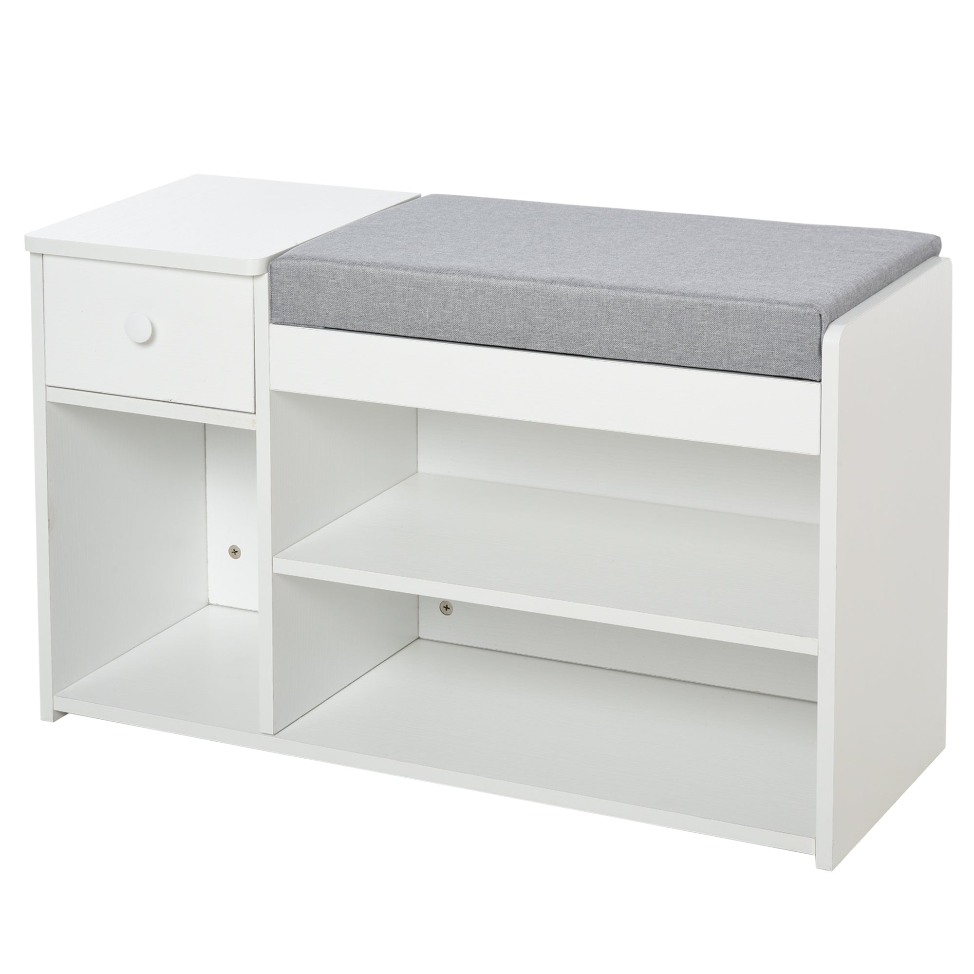 HOMCOM Multi-Storage Shoe Bench w/ Drawer 3 Compartments Cushioned Home Organisation Furniture Tidy Boots Hallway Entryway White 