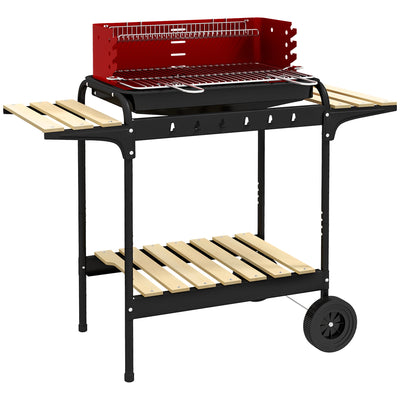 Outsunny Charcoal BBQ, with Five Position Grill Grate - Red 