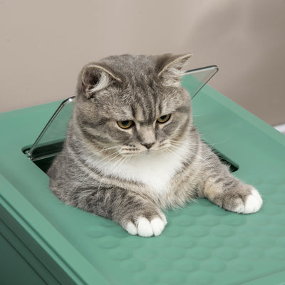PawHut Hooded Cat Litter Box, Portable Pet Toilet, with Scoop, Front Entry - Green 