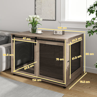 PawHut Dog Crate Furniture with Sliding Door for Extra Large Dogs, 118 x 75.5 x 82cm, Walnut Brown 