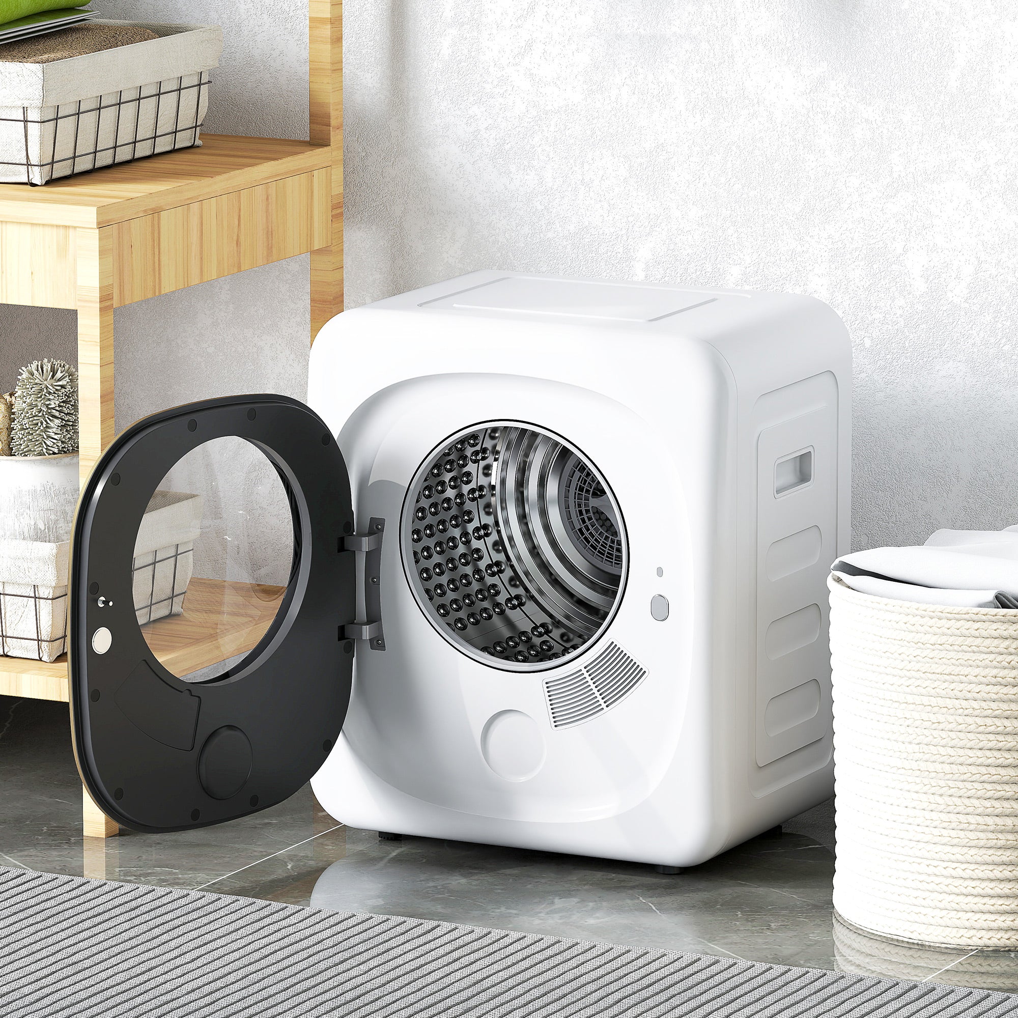 HOMCOM 4kg Vented Tumble Dryer, 800W Compact Freestanding Front Tumble Dryer with 5 Drying Mode, Smart Sensor, Timer and Stainless Steel Tub, Wall-Mounted Portable Small Clothes Drying Machine, White 