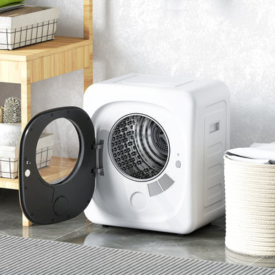 HOMCOM 4kg Vented Tumble Dryer, 800W Compact Freestanding Front Tumble Dryer with 5 Drying Mode, Smart Sensor, Timer and Stainless Steel Tub, Wall-Mounted Portable Small Clothes Drying Machine, White 