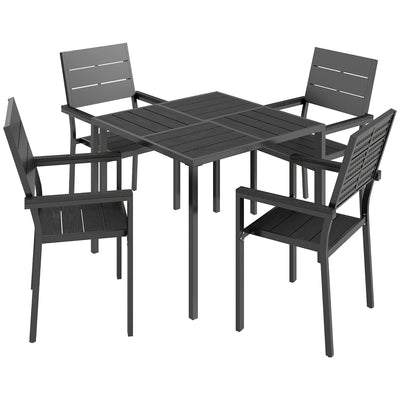 Outsunny 5 Pieces Garden Dining Set, Garden Table and Chairs Set for 4 with Square HDPE Table and Chairs with Armrests, Black 