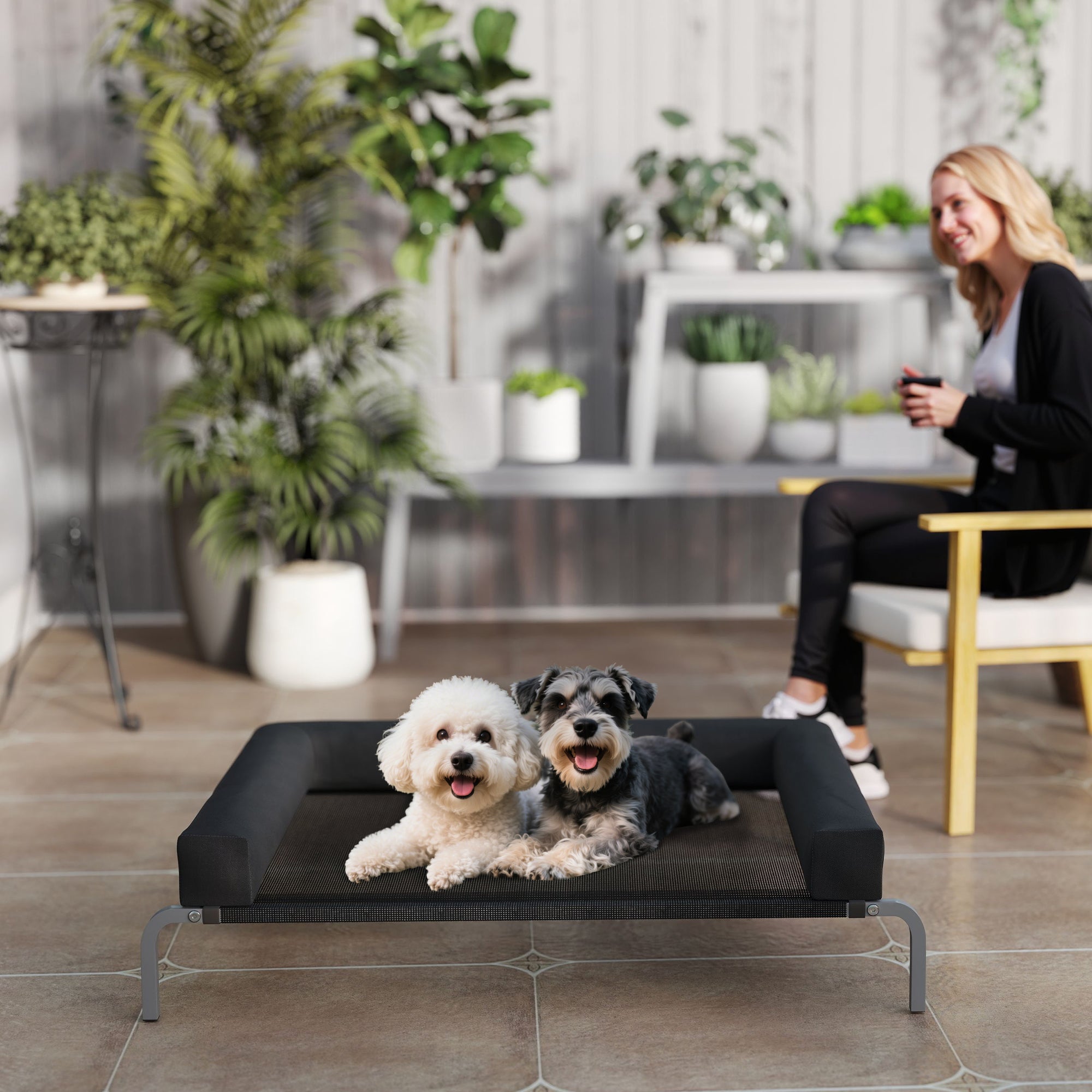 PawHut Elevated Dog Bed with Removable Bolsters, Raised Dog Bed for Medium Breeds, Portable Indoor & Outdoor Pet Cots, Black 