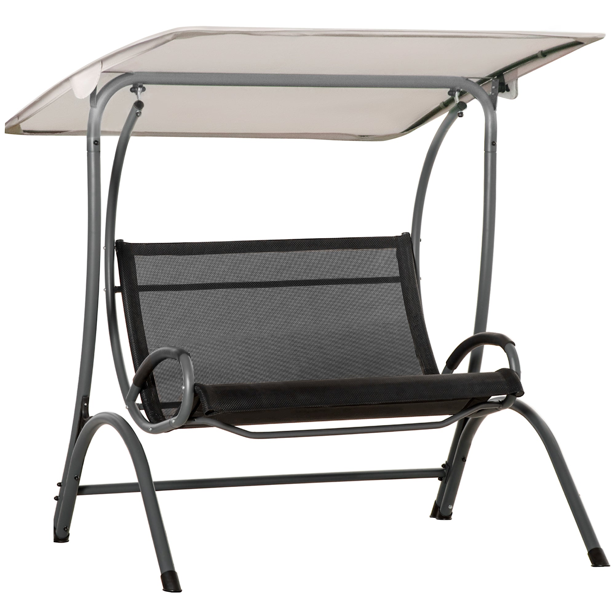 Outsunny 2 Seater Garden Swing Seat Double Bed Swing Chair Outdoor Hammock Bench w/ Adjustable Tilting Canopy, Texteline Seats and Steel Frame, Beige 