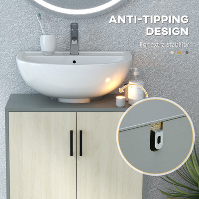 kleankin Under Sink Cabinet, Bathroom Vanity Unit, Storage Cupboard with Double Doors and Storage Shelves, 60x30x60cm, Natural 