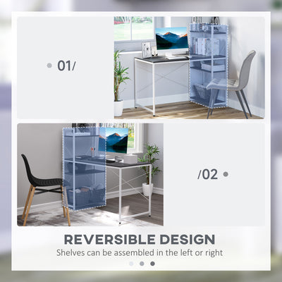 HOMCOM Computer Desk with Storage Shelves on Left or Right, Industrial Reversible Writing Desk for Home Office, Study, Easy Assembly, 120 x 64 x 121cm, Black and White 