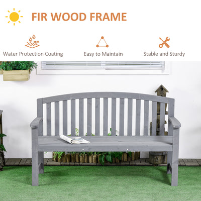 Outsunny 2 Seater Wooden Garden Bench with Armrest, Outdoor Furniture Chair for Park, Balcony, Grey 