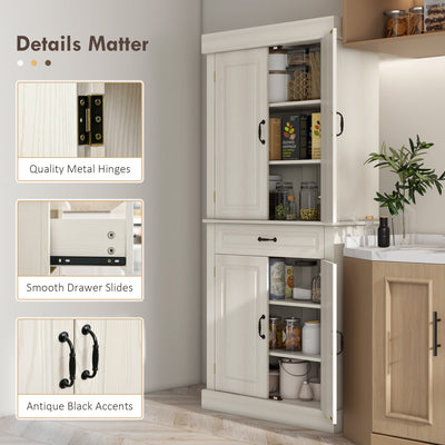 HOMCOM Kitchen Cupboard with 4 Doors, Freestanding Storage Cabinet with Wide Drawer and Shelves for Living Room, 180cm, White Wood Grain 