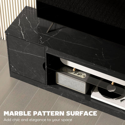 HOMCOM TV Stand Cabinet, Marble Effect TV Unit for up to 55" TVs with Glass Shelf and Storage Cabinet, Entertainment Unit for Living Room, Bedroom, Black 