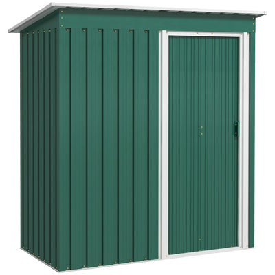 Outsunny 5 x 3ft Garden Storage Shed with Sliding Door and Sloped Roof Outdoor Equipment Tool, Green 