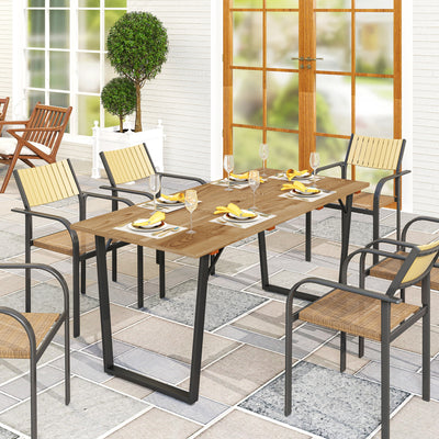 Outsunny Garden Table for 6, 175 x 80 cm Large Rectangle Outdoor Dining Table with 5cm Parasol Hole and Slatted Top, Weather Resistant Fir Wood Patio Table for Balcony, Terrace, Brown 