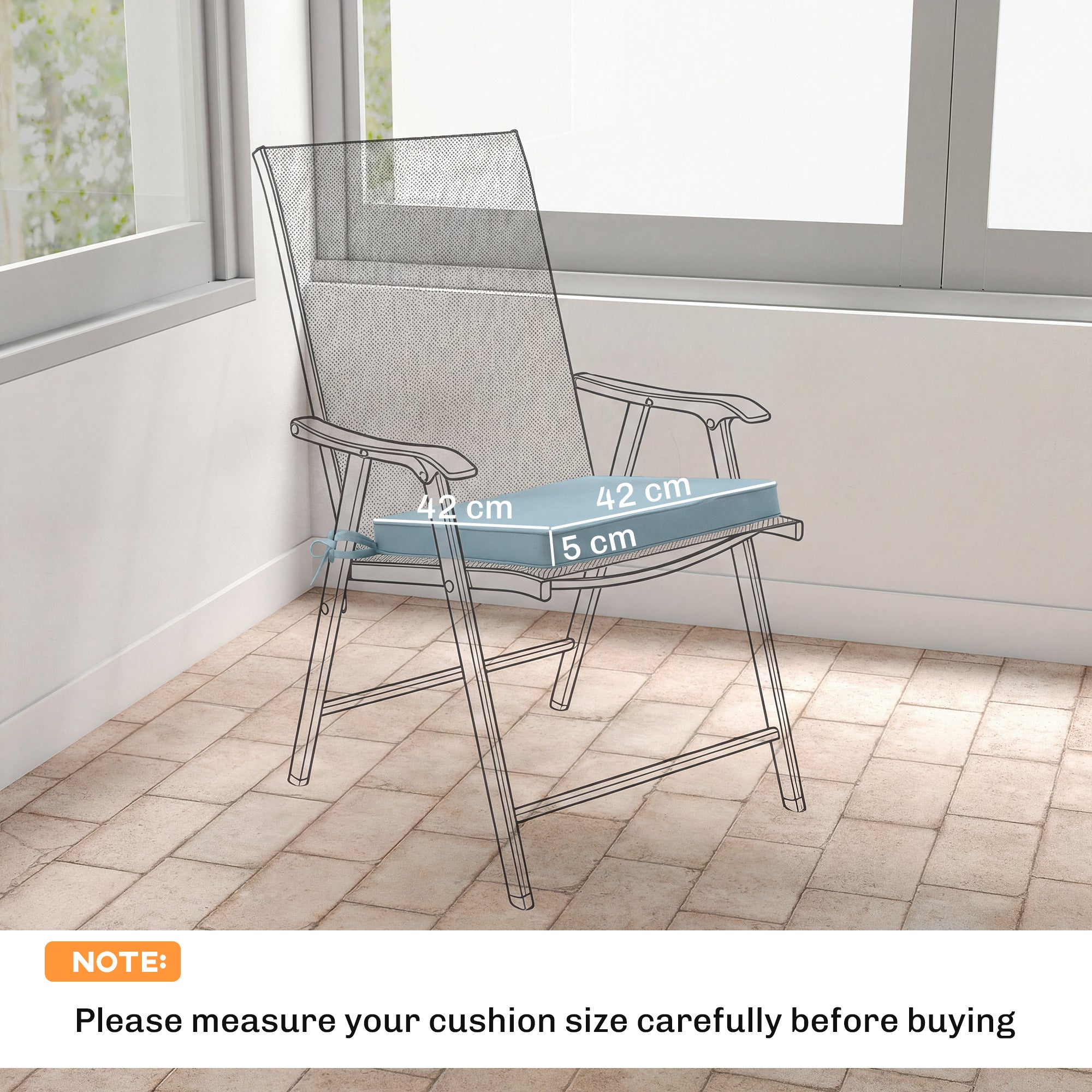 Outsunny Set of 6 Chair Cushion Seat Pads Dining Chair w/ Straps, Indoor Outdoor Removable Tie On Garden Patio, Light Grey 