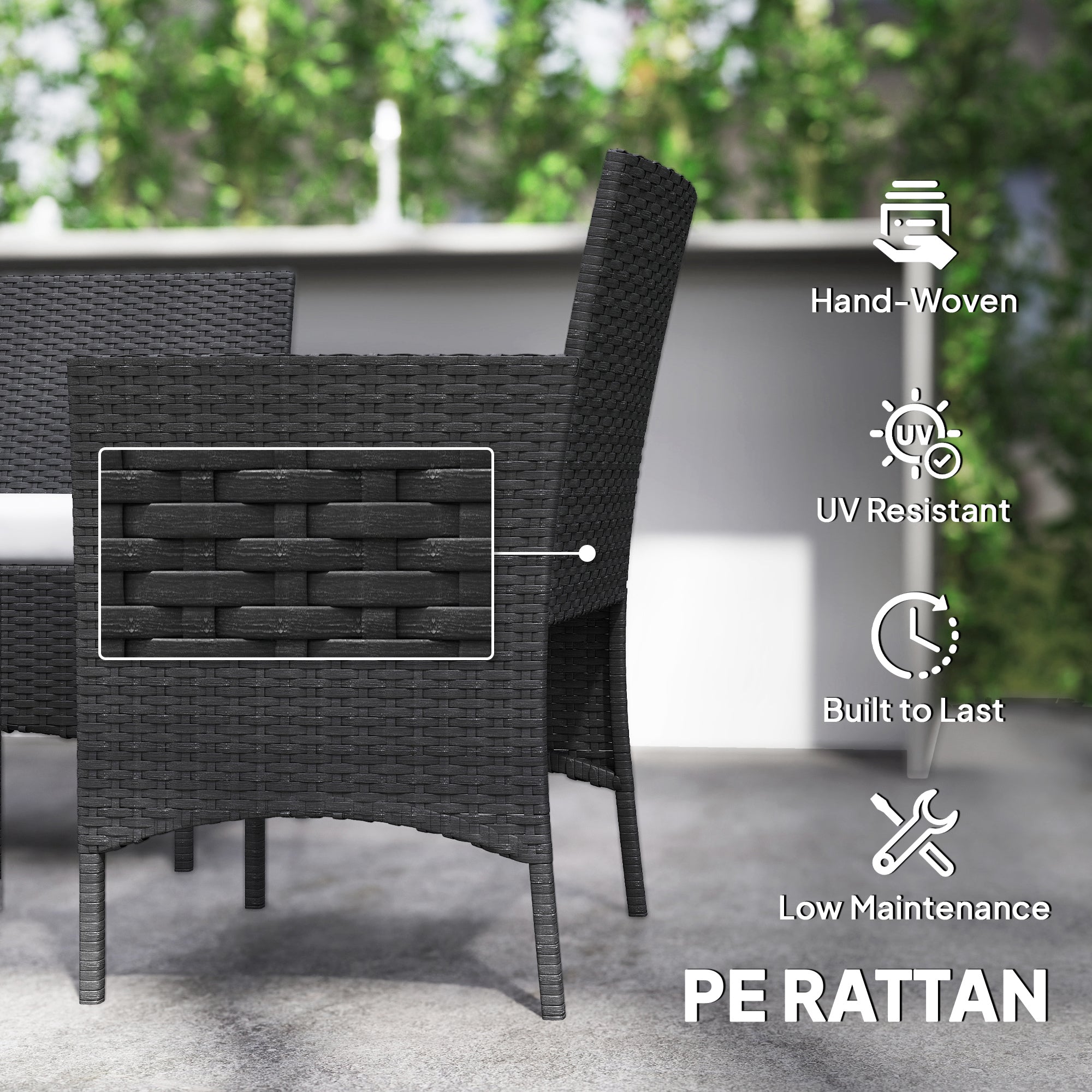 Outsunny 4 Piece Rattan Garden Furniture Sofa Set with Loveseat, Armchairs, Glass-Top Coffee Table and Cushions, Black 