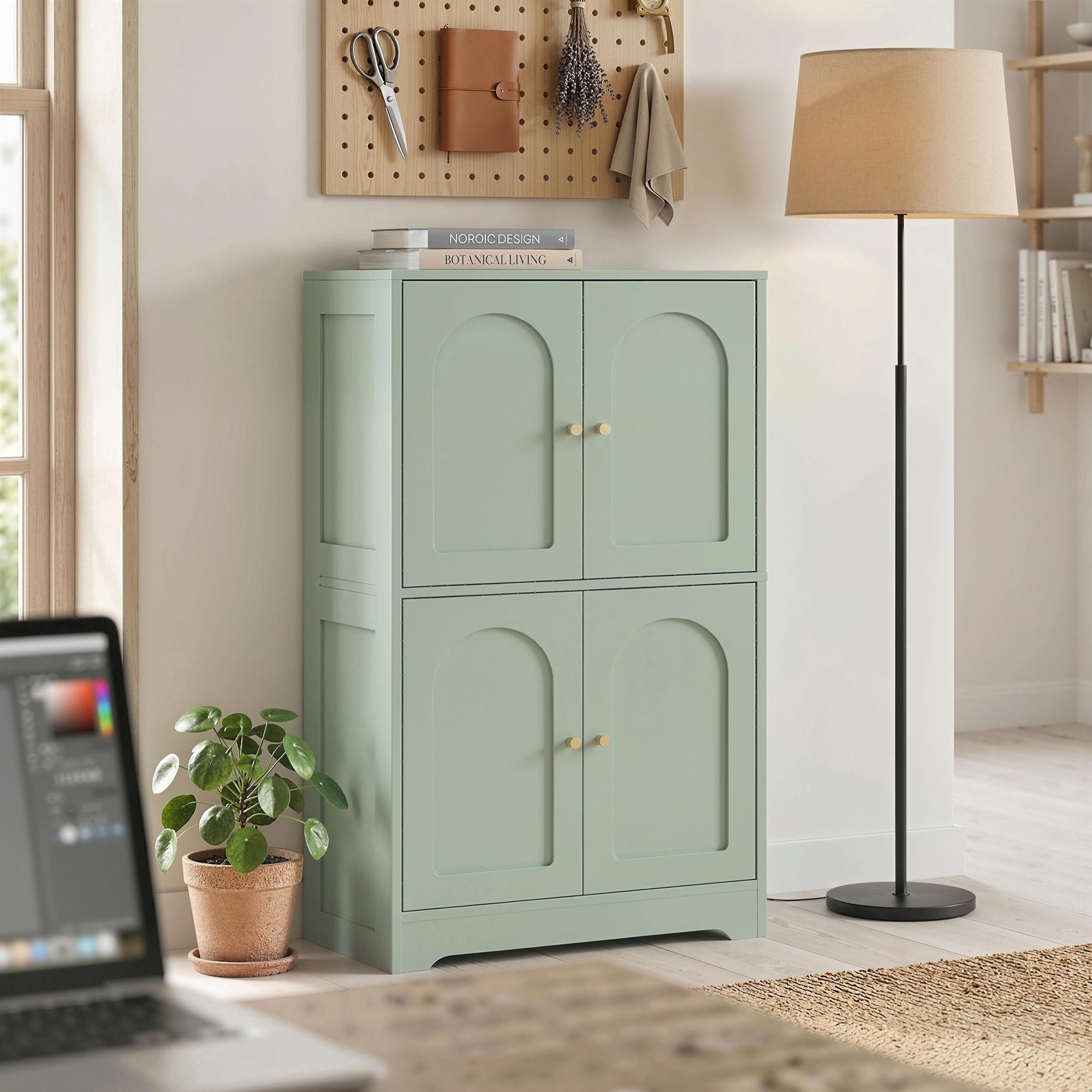 HOMCOM 4-Door Kitchen Storage Cabinet with Adjustable Shelves - Green 